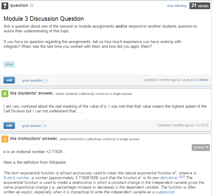 screen shot of piazza discussion forum